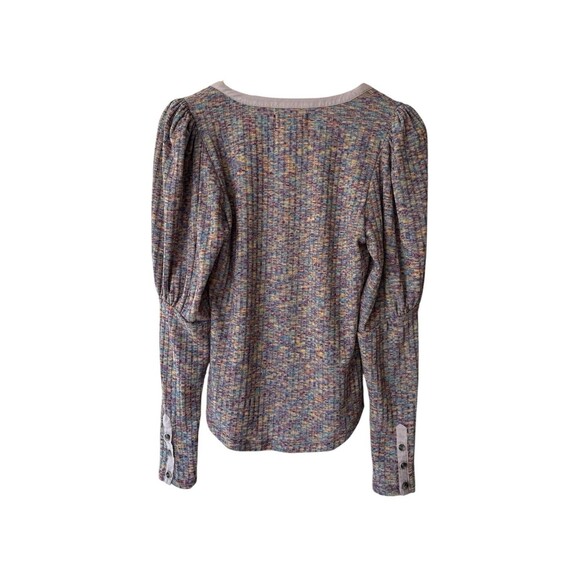 Anthropologie Top Women's Size Small Puff Sleeve Knit Henley‎ Top Space Dyed - Picture 5 of 8